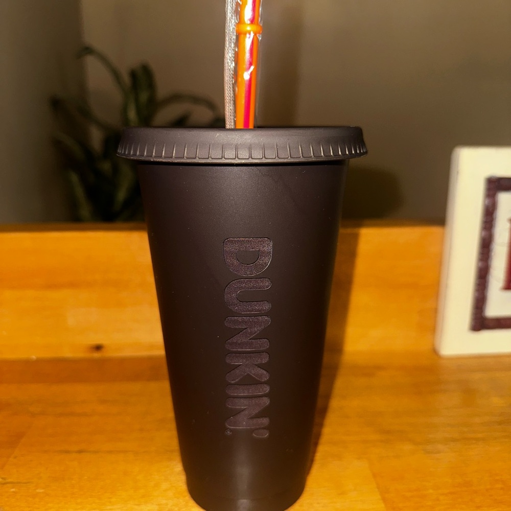 Dunkin x Parke Matte Black Reusable Tumbler with Red Logo Lid and Straw